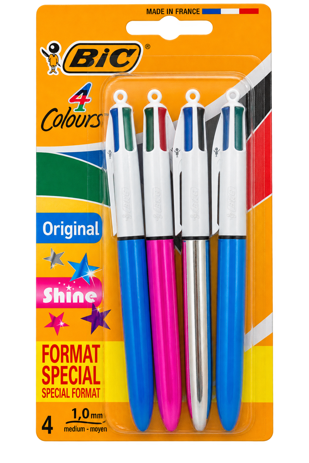 Lot de 4 stylos BIC 4 Colours Shine et Original