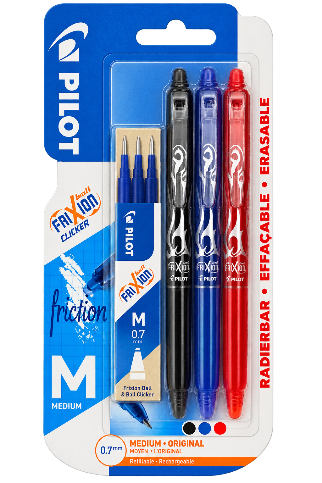 Lot de 3 stylos Pilot Frixion Effaçables + 3 Recharges Bleu