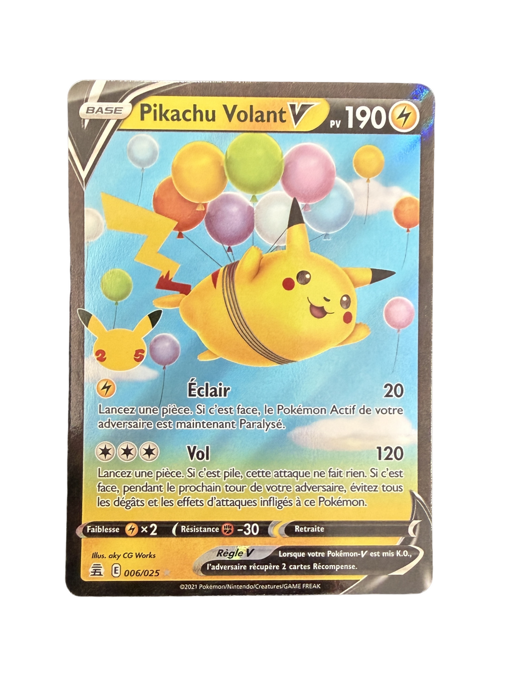 Carte Pokemon Pikachu Volant V 006/025 - Épée et Bouclier - Célébrations