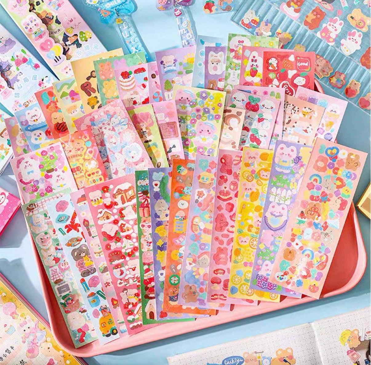 Planches de stickers autocollants Kawaii - Lot de 10 - Modèles aléatoires