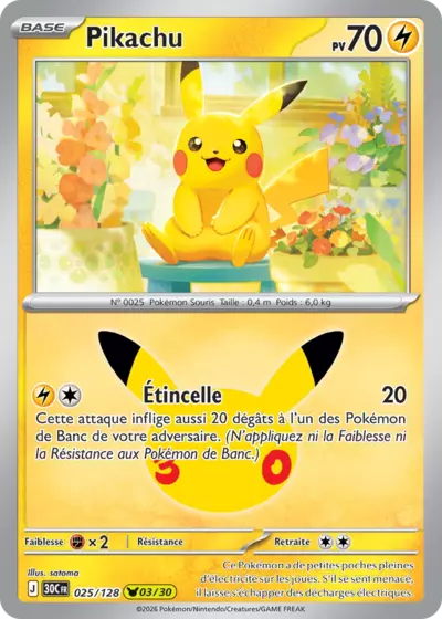 Carte Pokemon Pikachu 025/128 - 30ᵉ Anniversaire - Méga Evolution ME5.5