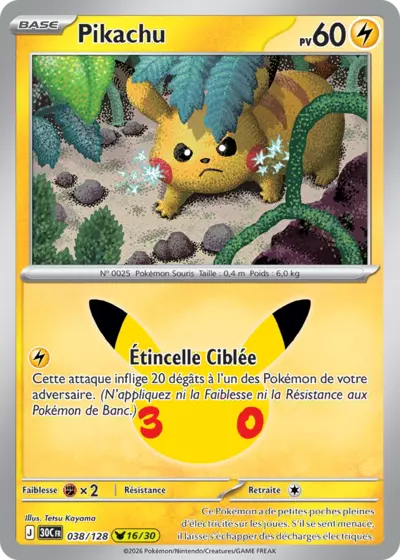 Carte Pokemon Pikachu 038/128 - 30ᵉ Anniversaire - Méga Evolution ME5.5