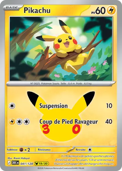 Carte Pokemon Pikachu 041/128 - 30ᵉ Anniversaire - Méga Evolution ME5.5