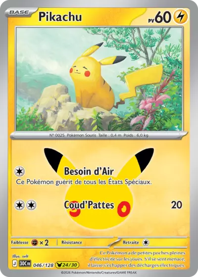 Carte Pokemon Pikachu 046/128 - 30ᵉ Anniversaire - Méga Evolution ME5.5