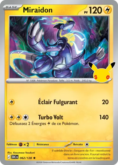 Carte Pokemon Miraidon 062/128 - 30ᵉ Anniversaire - Méga Evolution ME5.5