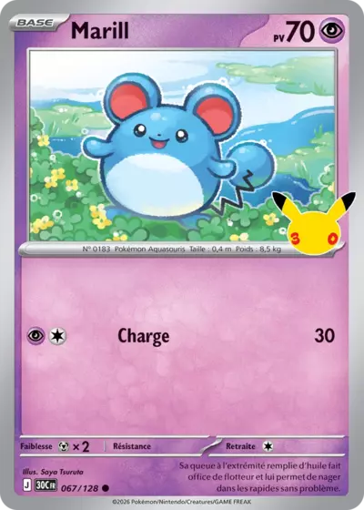 Carte Pokemon Marill 067/128 - 30ᵉ Anniversaire - Méga Evolution ME5.5