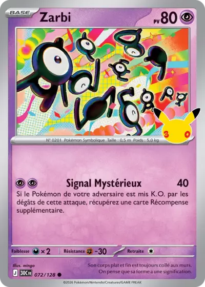 Carte Pokemon Zarbi 072/128 - 30ᵉ Anniversaire - Méga Evolution ME5.5